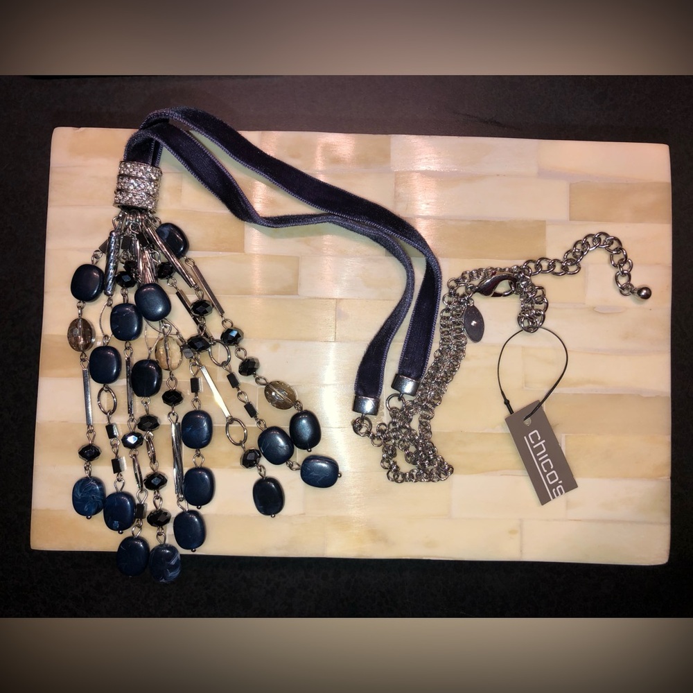Chico’s Blue Velvet Blue Stone Crystal Multi-Strand Dangling Necklace